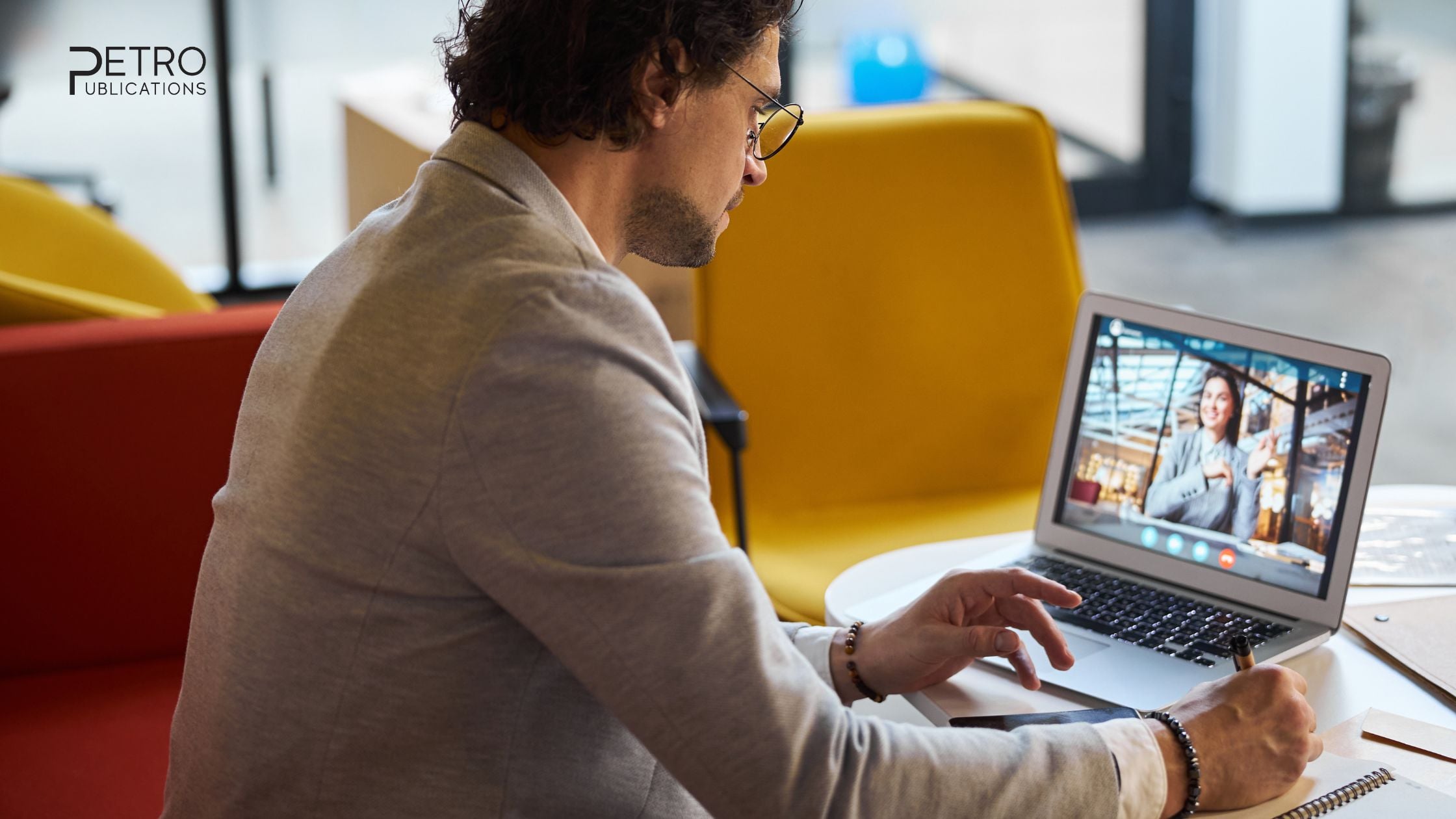 Man participating in a webinar - PE exam preparation material insights from Petro Publications.