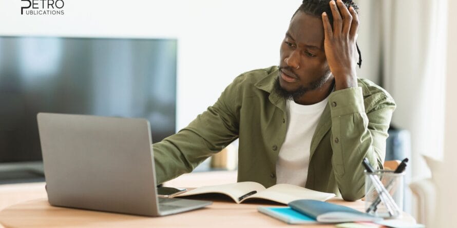 Frustrated man - what to do after you've fairled the PE exam, with insights from Petro Publications.